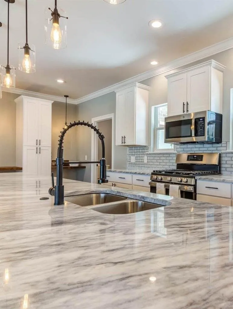 Finished custom kitchen with marble island